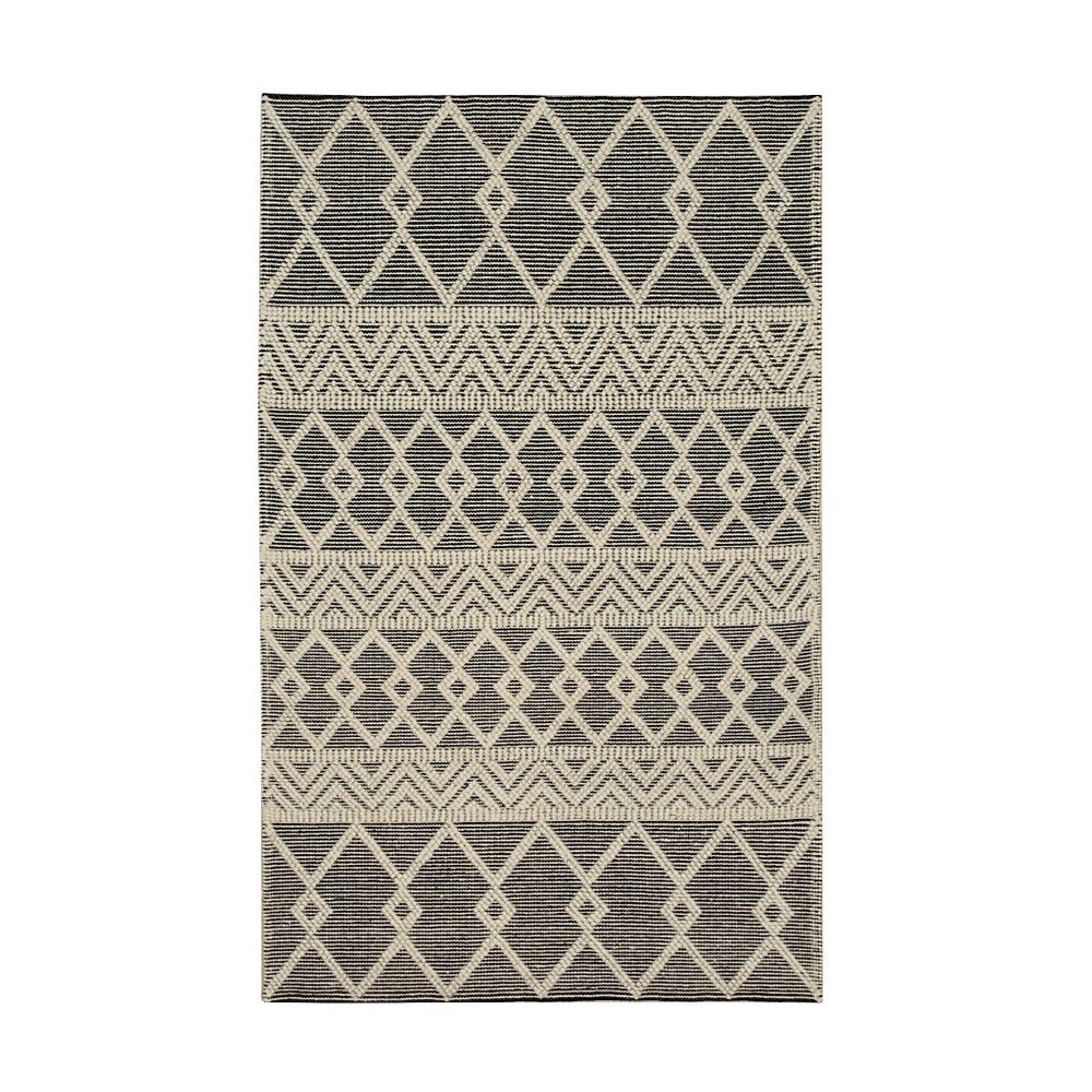 Black Handwoven Wool Contemporary  Durrie Kilim Rug, 4' x 6'